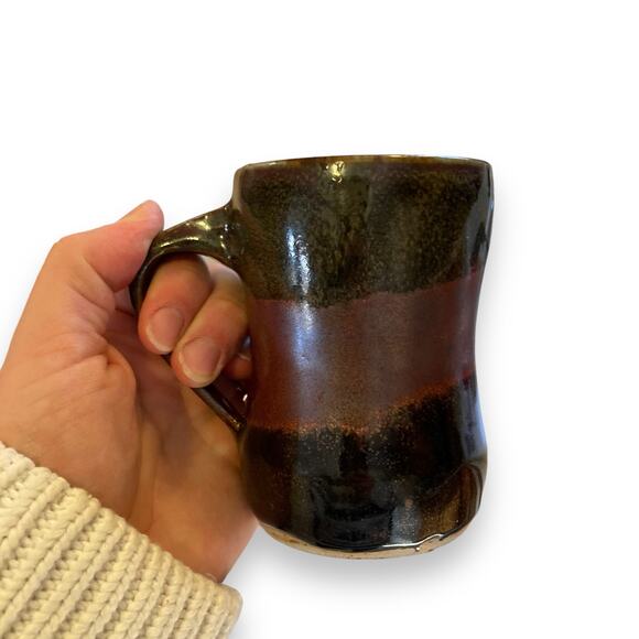 Pair of Unique Handmade Brown Maroon Iridescent Glazed Coffee Tea Mugs Crunchy - Picture 13 of 16